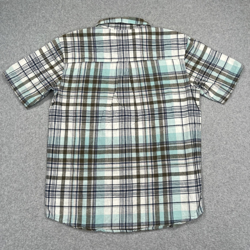 Outdoor Research Weisse Shirt Mens M Teal Brown Plaid Short Sleeve Button Hemp - Picture 3 of 12